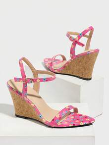 Strap Printed Wedge Sandals, Super High Platform, Open Toe Buckle Strap, Casual Daily High Heels, Sexy Buckle Party Wear