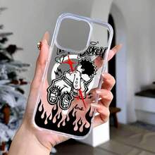 Una elegante funda para teléfono con una ilustración creativa de anime con personajes distintivos y motivos de llamas.Diseñado para el 16 Pro, así como los modelos 15/14 PLUS y 13/12/11 Pro, esta  de moda 2025 presenta una funda magnética de acrílico transparente que ofrece protección golpes y un diseño híbrido clásico. - transparente - Ver 2