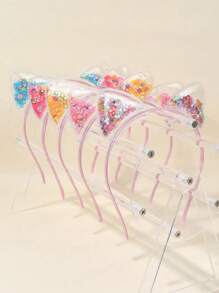 5pcs Girls Cute Cartoon Sweet Cat Ear Sequin Headband ,Multicolor Cat Ear Hairband For Kids,Cute Metal Headband Hair Accessories For Kids