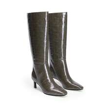 Women's Square Toe Knee-High Boots Kitten Heel Stiletto Boots Comfortable All-Day Wear For Dating  Party Fall Winter - 橄欖綠 - 查看 4