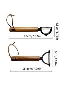 1 pieza Pelador de acero inoxidable y mango de madera de rosa, pelador multifuncional de frutas y verduras, pelador de patatas, rebanador