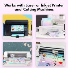 50 Stücke holografisches Aufkleberpapier - Regenbogeneffekt von Pink bis Lila, wasserfest, schnelltrocknend, selbstklebend, geeignet für Laser-/Tintenstrahldrucker, Scrapbooking, Visitenkarten - kompatibel mit Silhouette Schneidemaschine und Schneidematte, holografische Aufkleber, Scrapbooking Material, leuchtender Effekt, selbstklebende Rückseite, bedruckbare Aufkleber, kreative Profis, Regenbogeneffekt, strapazierfähiges Material, Bastler, Halloween