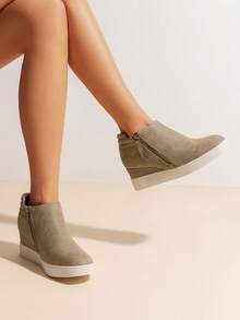Women's Platform Wedge Sneakers Ankle Booties With An Elastic Strap And Inside Zipper Enhances Comfort - Màu Xám nhạt - Xem 2