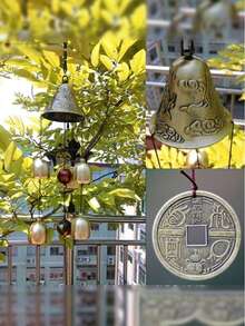 1pc Lucky Wind Chime, Feng Shui Copper Alloy Dragon Shaped Wind Chime With 6 Bells, Suitable For Hanging In Home Garden, Meaning Good Luck Blessing, Yard Art Decor - Gold - View 4