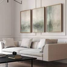 3 pièces Murale de paysage vert sauge, Murale triptyque, 3 impressions, Art abstrait zen, Peinture minimaliste, Décoration de grand salon nordique, Art mural sur canevas, Sans cadre