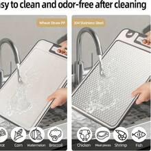 1pc Double-Sided Stainless Steel Cutting Board, Diamond Textured Non-Slip Kitchen Chopping Board, Anti-Scratch Design With Juice Groove, Durable For Meat, Vegetables, Fruits