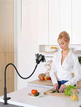 1pc Phone Stand Phone Holder 360° Rotating Universal Adjustable Gooseneck Slouchy Smartphones Bracket, Overhead Cell Phone Mount, Double Clip Mount, Compatible With Cellphone 4-7'', Reserve The Charging Port,Suitable For Various Scenarios, Such As Living Rooms, Bedrooms, Kitchens, Toilets, Etc., And Is Also A Perfect Choice For Giving Gifts.