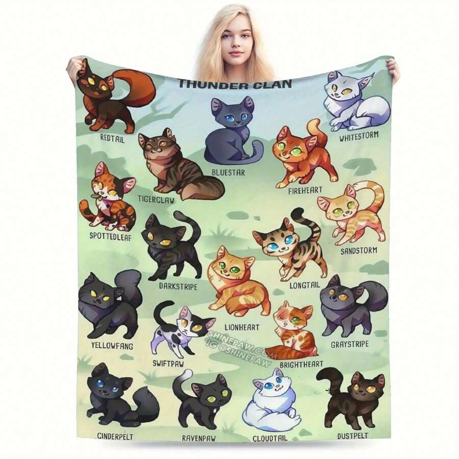 Warrior Cat Blanket - Ultra Soft Flannel Blanket, Includes 12 Varieties (Dark Stripes, Lion Heart, Storm Fire, Etc.) - Comfortable Sofa, Bed, Office, Travel Blanket - Perfect Gift For Cat Lovers - All-Season Home Decor, Cat Blanket, Office Blanket, Vivid Illustrations, Plush Material, Cat Enthusiasts, Modern Design, Durable Material, Pet Owners, Cozy Soft Flannel Blanket & Suitable For Birthday Anniversaries, Valentine's Day, Thanksgiving, Christmas, Halloween, Wedding, New Year Gifts Provide Personalized Ideal Gifts For Her, Him, Family Members, Boyfriends, Girlfriends, Fathers, Family Members, Mothers, Lovers, Daughters, Sons, Grandfathers, Grandmothers, Friends, Classmates And Pets. Sofa, Bed, Car, Bedroom, Living Room, Office, Outdoor Camping, Beach, Wall Decoration, Bedroom Decor, Halloween Blanket, Fall Decor, Fall Decorations For Home, Christmas Party Theme Blanket, Christmas Decor, Office Decoration - 彩色 - 查看 1