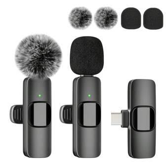 无线领夹式麦克风适用于 iOS TypeC 带降噪罩即插即用专业降噪录音夹式麦克风适用于创作者采访