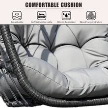 Hanging Egg Chair With Stand, Patio Wicker Hammock Egg Swing Chair With Cushion For Bedroom Garden Indoor Outdoor (Grey)