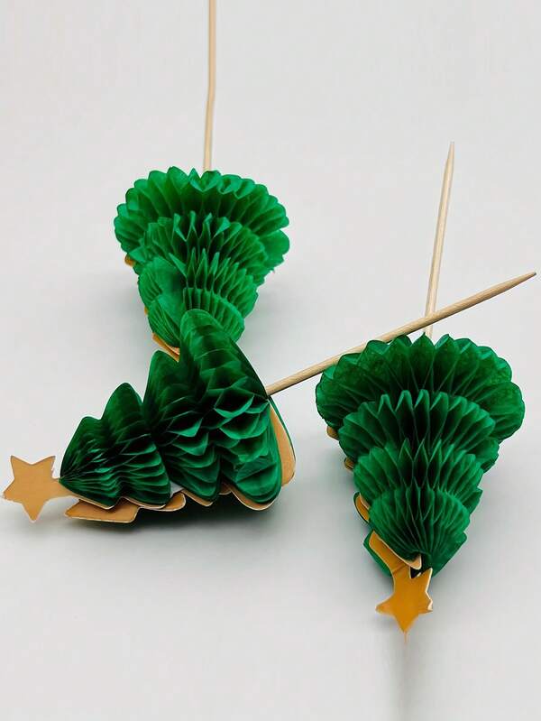 5/10/20/50pcs Christmas Tree Shaped Bamboo Stick, Cake Fruit Stick, Christmas Beehive Cocktail Decoration,Party Decor, Party Supplies, Holiday Decor, Holiday Supplies, Table Decor