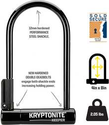 Kryptonite Keeper - Bloqueo en U estándar para Bicicleta, antirrobo de Alta Resistencia, se Vende Plata Segura, grillete de 12 mm con Soporte de Montaje y Llaves para Bicicleta, Motocicleta, Scooter, - Cable estándar w - Ver 11