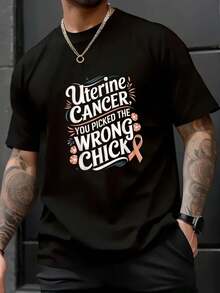 Cancer Awareness Picked A Wrong Chick Uterine Cancer T-Shirt - 100% Cotton Graphic Tees Men, Summer Clothes,Summer Tops - màu đen - Xem 1
