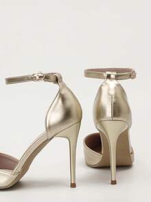 女士镂空尖头露跟高跟凉鞋，优雅，女士高跟鞋，优雅，派对装扮 - 金色 - 查看 3