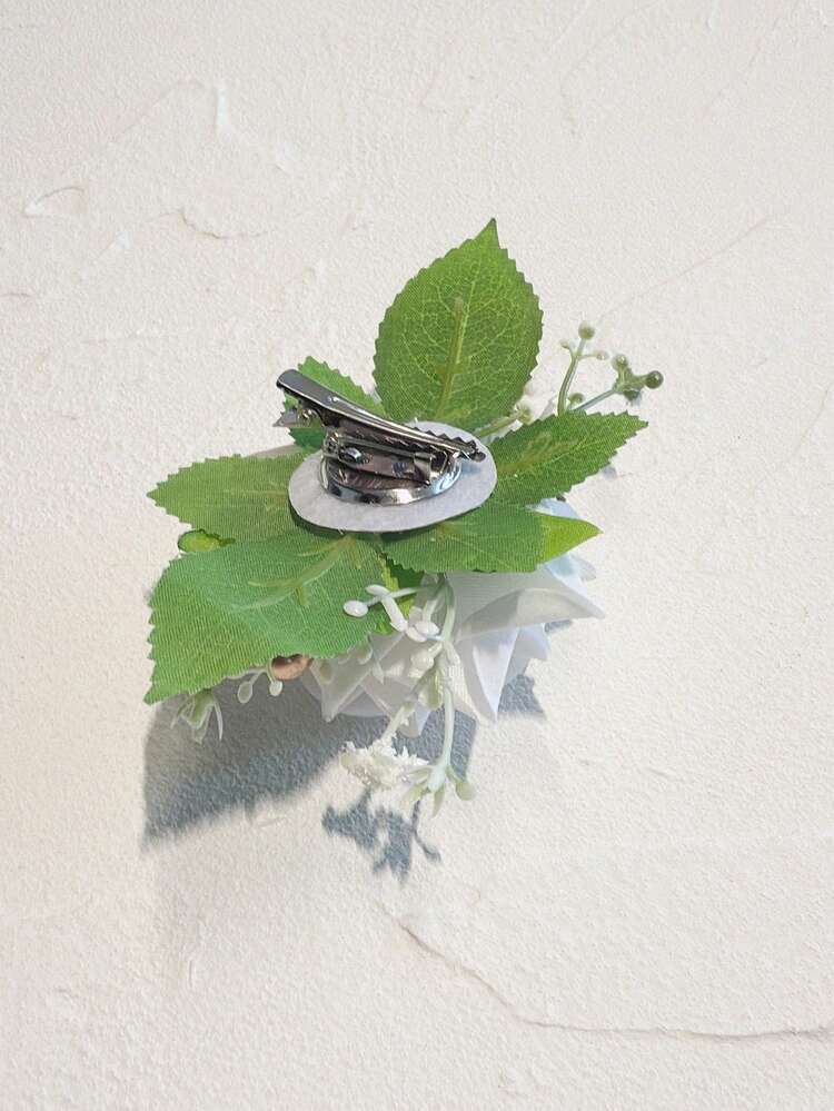 1pc Romantic Rose Flower With Gypsophila Artificial Green Plant Corsage, Suitable For Groom, Bride, Wedding, Engagement, Prom, Party Decoration Valentine's Day Accessories