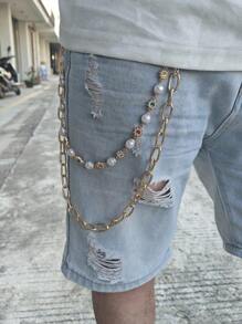 Y2K Light Gold Minimalism Colored Pearls Double Layered Pants Chain Fashionable Men And Women One's Waist Luxury Accessories Hip Hop Jewelry Holiday Gifts
