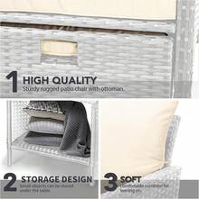 Balcony Furniture 5 Piece Patio Conversation Set, PE Wicker Rattan Outdoor Lounge Chairs With Soft Cushions 2 Ottoman&Glass Table For Porch, Lawn-Brown Wicker - 灰色/卡其色 - 查看 6