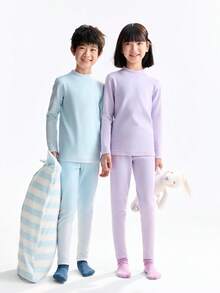 Annil Children's Clothing For Girls, Girls, Boys, Boys, Middle-Aged And Young Children, Teenagers, Mid-Neck Long-Sleeved Base, Autumn And Pants Sets, Home, Mountain Print, Warm Clothes For Winter