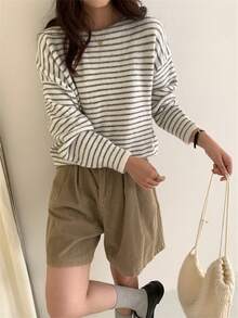 Wixra 秋冬新款韩版条纹宽松休闲时尚女毛衣 - 灰色 - 查看 5