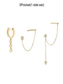 3 件套耳环女士锆石字母链耳钉时尚吊坠耳环女士迷人珠宝配饰 - 3Pcs/set(1 side ear) - 查看 3
