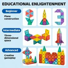 迷你磁性积木带铁盒，26/56 件旅行装磁铁积木玩具套装，便携式积木玩具，益智学习感官玩具，适合 3 岁以上男孩女孩生日礼物 - 彩色 - 查看 6