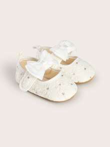 0-1岁婴儿公主鞋，女童春秋宝鞋，防滑学步鞋，蝴蝶结可爱软底 - 白色 - 查看 1