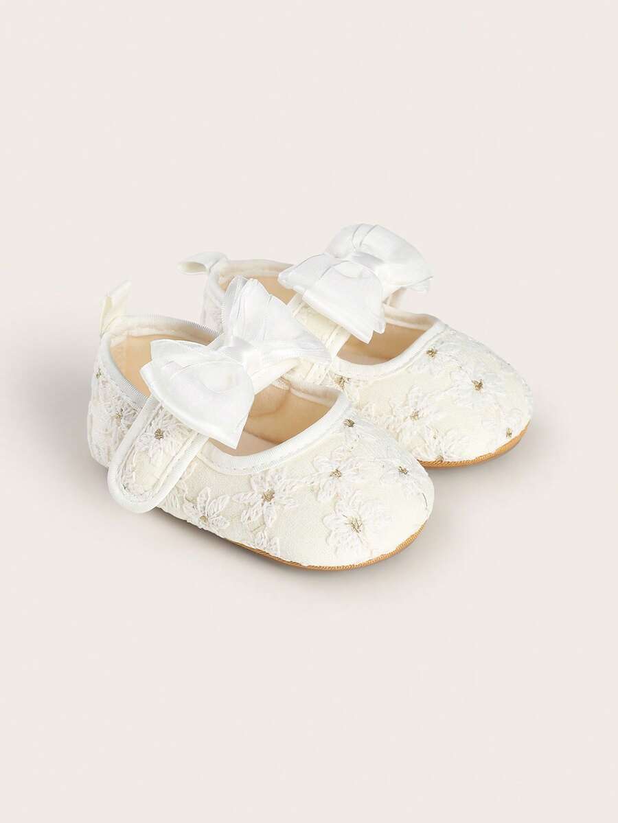 0-1岁婴儿公主鞋，女童春秋宝鞋，防滑学步鞋，蝴蝶结可爱软底 - 白色 - 查看 1