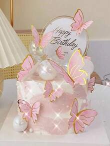 10/20/30/40/40个混合尺寸蝴蝶蛋糕装饰，3D粉紫色蝴蝶纸杯蛋糕装饰插牌，生日、婚礼和派对用品，烘焙蛋糕、甜点、开胃菜、小吃装饰，蝴蝶生日蛋糕装饰，节日装饰签，什锦套装 - 彩色 - 查看 3