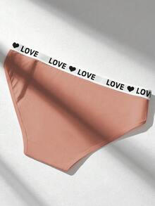 3条装三角裤女士高弹力内裤LOVE字母腰带内衣低腰舒适内裤运动内裤 - 咖啡棕 - 查看 3