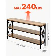 Narrow Console Sofa Table, 55.1 Inches Behind Couch Table, 3-Tier Long Entryway Table And Skinny Hallway Table, Narrow Sofa Table With Metal Frame, For Entryway, Hallway, Living Room & Bedroom - Multicolor - View 3