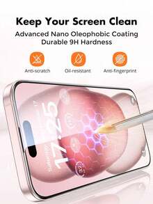 2 piezas Protector de pantalla de vidrio templado, compatible con iPhone 17 Pro Max / 16 / 17 Pro / 17 Air / 15 Pro Max / 15 / 15 Pro / 15 Plus / 11 / 12 / 13 Mini / XR / SE / 14 / 13 / 12 / 11 Pro Max / 2020 2022, resistente a arañazos, se ajusta a la misma pantalla del modelo - transparente - Ver 3