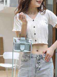 1个清新简约透明果冻包（18*13*6cm），时尚小方包，女士单肩斜挎包，PVC果冻包，简约小包，经典百搭透明包，夏季必备（下单前请确认产品尺寸） - 彩色 - 查看 8