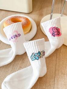 5双儿童涂鸦爱心熊袜子适合日常搭配男童女童儿童袜子 - 彩色 - 查看 2