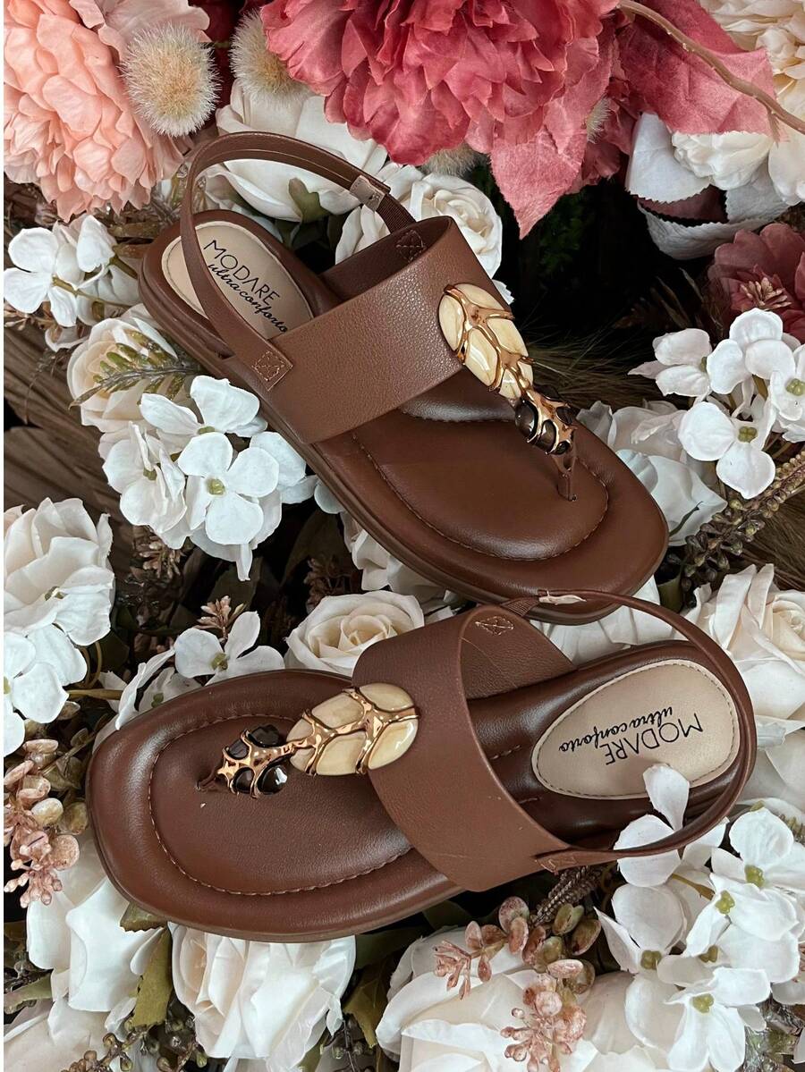 Modare Official Comfort Metal Stone Sandal Women's Flat Sandal - Đá nâu kim loại - Xem 1