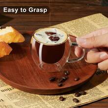 2pcs/6pcs Set Espresso Cups With Handles, 2.8oz Transparent Espresso Cups, 2.5*2.6inch Double Wall Heat-Resistant Glass Cups, Creative Tea Flower Cups, Insulated Water Cups, Espresso Cups, Cold Drink Milk Juice Cups, Mugs, Double Wall Insulated Espresso Cups, Microwave And Dishwasher