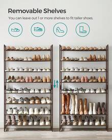 SONGMICS Shoe Rack, 8-Tier Shoe Organizer, Metal Rack For Garage, Set Of 2, 4-Tier Stackable Shelf, With Adjustable Flat Or Angled Shelves, 32-40 Pairs - màu nâu - Xem 6