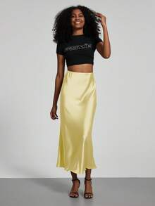 Se-Helo Fashion Women's Elastic Satin Finish Maxi Skirt - Sunlight Yellow - Sunlight Yellow - View 6