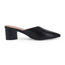 Women's Pointed Toe V Cut Mules Chunky Block Heel Slip On Office Dress Shoes - màu đen - Xem 6