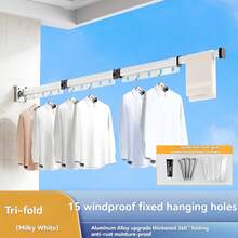 Tendedero de ropa montado en la pared, plegable y retráctil de 3 pliegues para almacenamiento en la lavandería - Multicolor - Ver 11