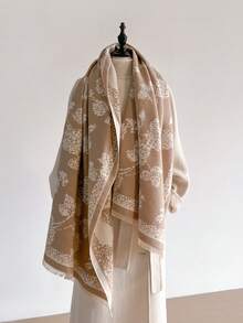 1pc Elegant Plant & Tree Pattern Jacquard Scarf, Warm & Versatile For Women, Suitable For Air-Conditioned Rooms, Autumn/Winter
