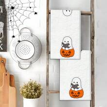 2/4 Pcs Ghost Pumpkin Printed Dish Towels, Halloween Gifts, Halloween Decorations, Super Absorbent Microfiber Modern Towels For Cooking, Baking, Washing Dishes, Cleaning, Hand Towels, Tea Towels, Soft And Highly Absorbent, Kitchen Decor, Gifts For Neighbors, Moms, Birthdays, Housewarming For Friends, Kitchen Essentials, Daily Necessities