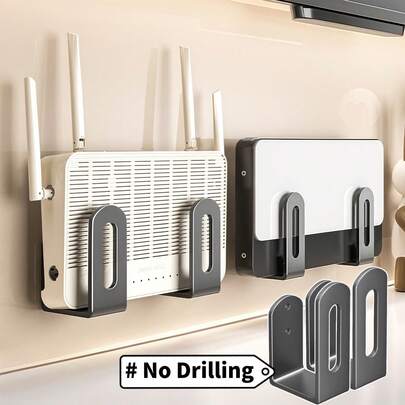 2 piezas Estante de pared sin taladro para almacenamiento de router + Soporte para regleta de enchufes | Estantería multifuncional para WiFi del hogar | Soporte para caja de TV/módem | Estante para tapa de olla de cocina + Soporte para tabla de cortar + Estante para utensilios