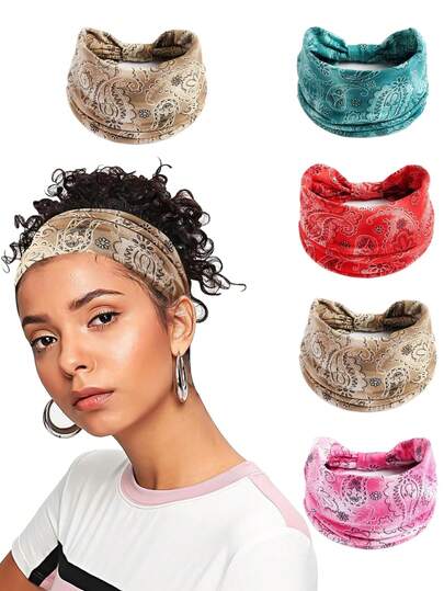 1pc Bohemian Cashew Elastic Headband, Yoga Sports Headband, Stretchy Headwear For Women, Cross-Border Hair Accessories Autumn Head Scarf Women Bandana Fashion Head Wrap Fall Hair Band Winter For Vacation Outfits Woman