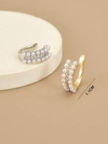 1pc Fashionable Luxury Full Rhinestone Sparkling Pearl Clip-On Earrings, Suitable For Party, Daily Wear, Personalized, Generosity, Wedding Jewelry, Girl's Gift, Relatives, Friends, Birthday, Valentine's Day, Gift For Lover, Music Festival - Ear Clips - View 8