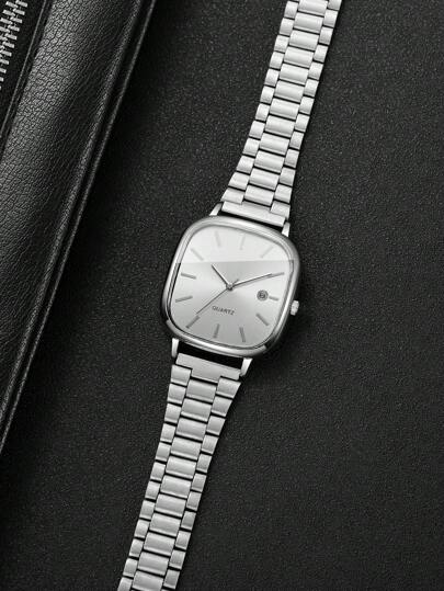 1pc Watch, Classic Square Dial Calendar Display, Minimalist Stylish Quartz Wristwatch, Horloge Box Not Included view 9