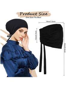 2件装头巾内衬帽 - 优雅缎面伊斯兰头巾，按扣设计，安全系带，适合女性，可用作化疗帽、睡眠帽、日常及特殊场合的头饰配饰，时尚头饰，佩戴舒适，适合女性穿着长袍。 - 顏色 - 查看 5