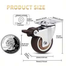 4 件 1 英寸小脚轮带刹车，低调软橡胶万向脚轮，滚动平稳，迷你家具脚轮适用于婴儿床、梳妆台、玩具箱、工具柜、床头柜、梳妆台，承重 90 磅 - 棕色 - 查看 3