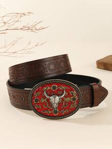 1pc Western Cowboy Belt -  Retro Youth Punk Embossed Men's Studded Leather Belt - Màu Tím - Xem 6