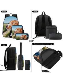 1 Set Mochila duradera de poliéster con elemento animal, incluye estuche para lápices para útiles de oficina, herramientas, conveniente para viajes al aire libre, picnic, mochila multifuncional tipo bandolera, regalo para volver a la escuela