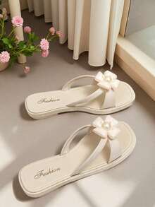 女士平底凉鞋，时尚新款秋季鞋履，白色珍珠凉鞋，简约百搭方头白色凉鞋，软底露趾女士凉鞋，夏季休闲女士拖鞋，户外沙滩女士凉鞋，夏季促销优雅女士鞋履，旅行度假女鞋，女士拖鞋，女士凉鞋，女士鞋（鞋码偏小两码） - 白色 - 查看 2